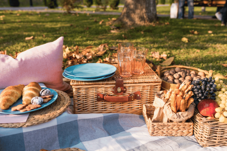 Picnic in the park on the grass in autumn